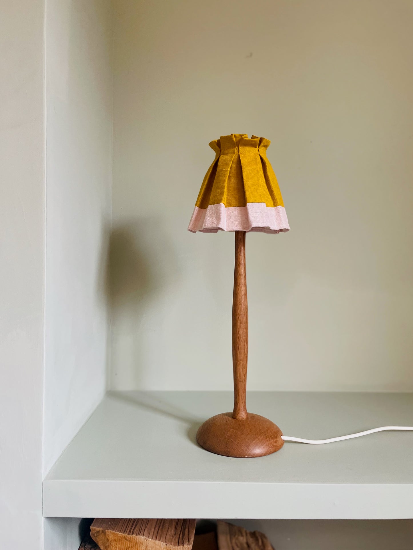 Fluted block lampshade, pink/mustard