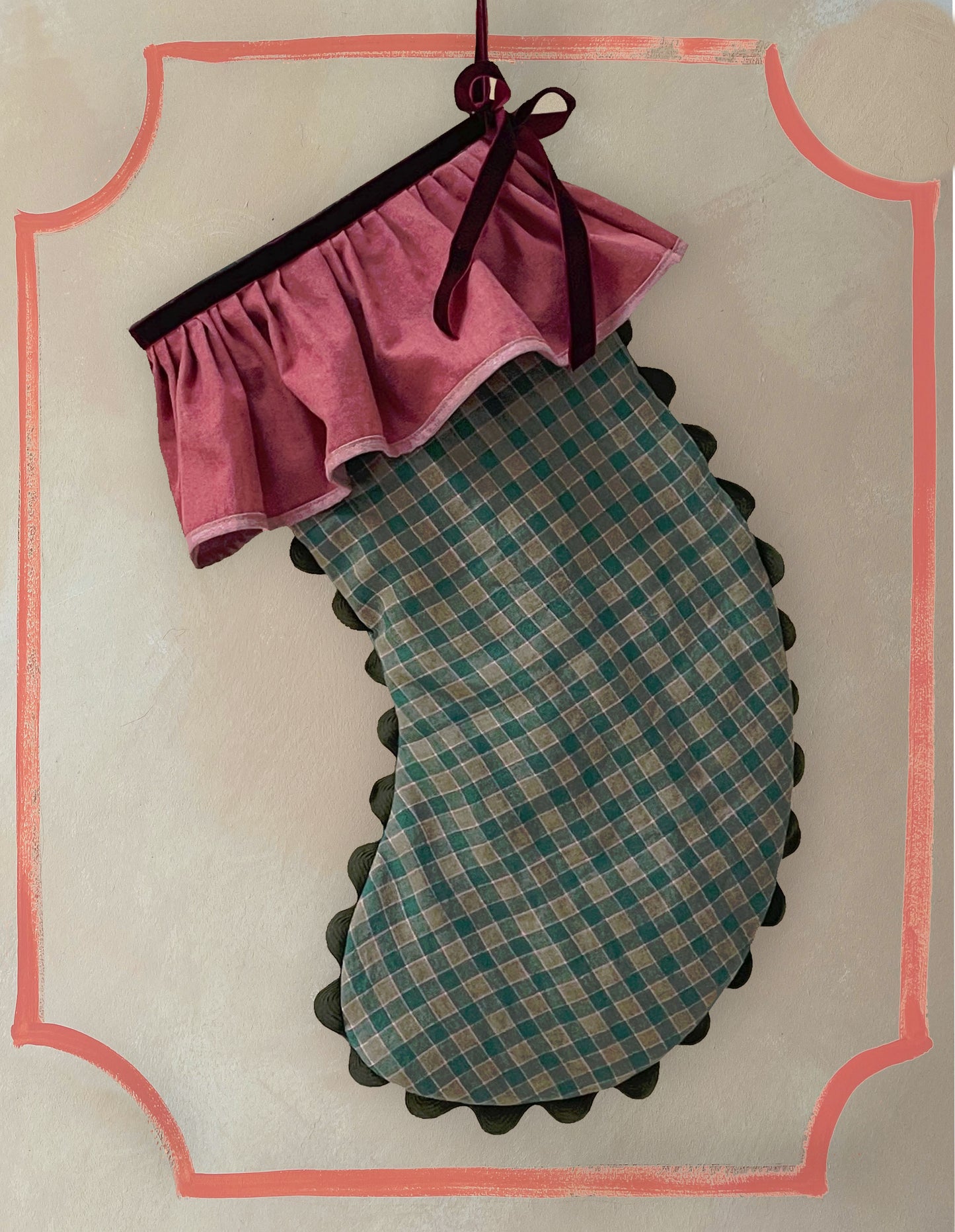 Frill-top Christmas stocking, teal