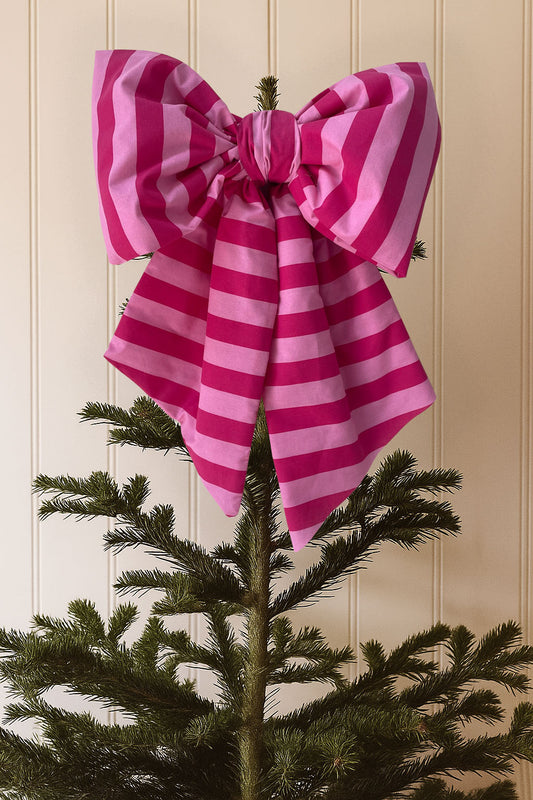 Quilted bow tree topper, pink/red