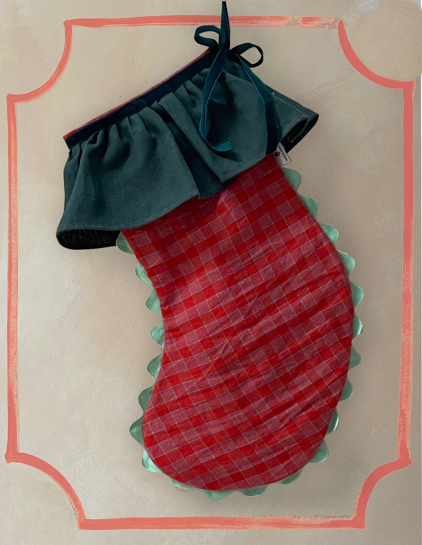Frill-top Christmas stocking, pink/red